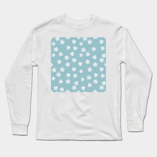 Spring Daisies Pattern - white on blue Long Sleeve T-Shirt